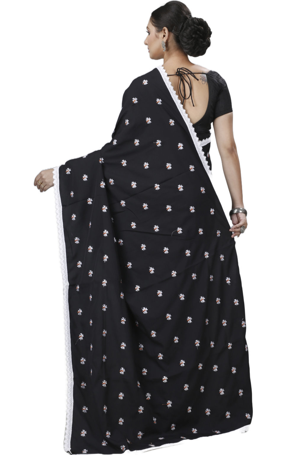 Black White Pure Cotton LalPori Hand Loom Saree (1256)